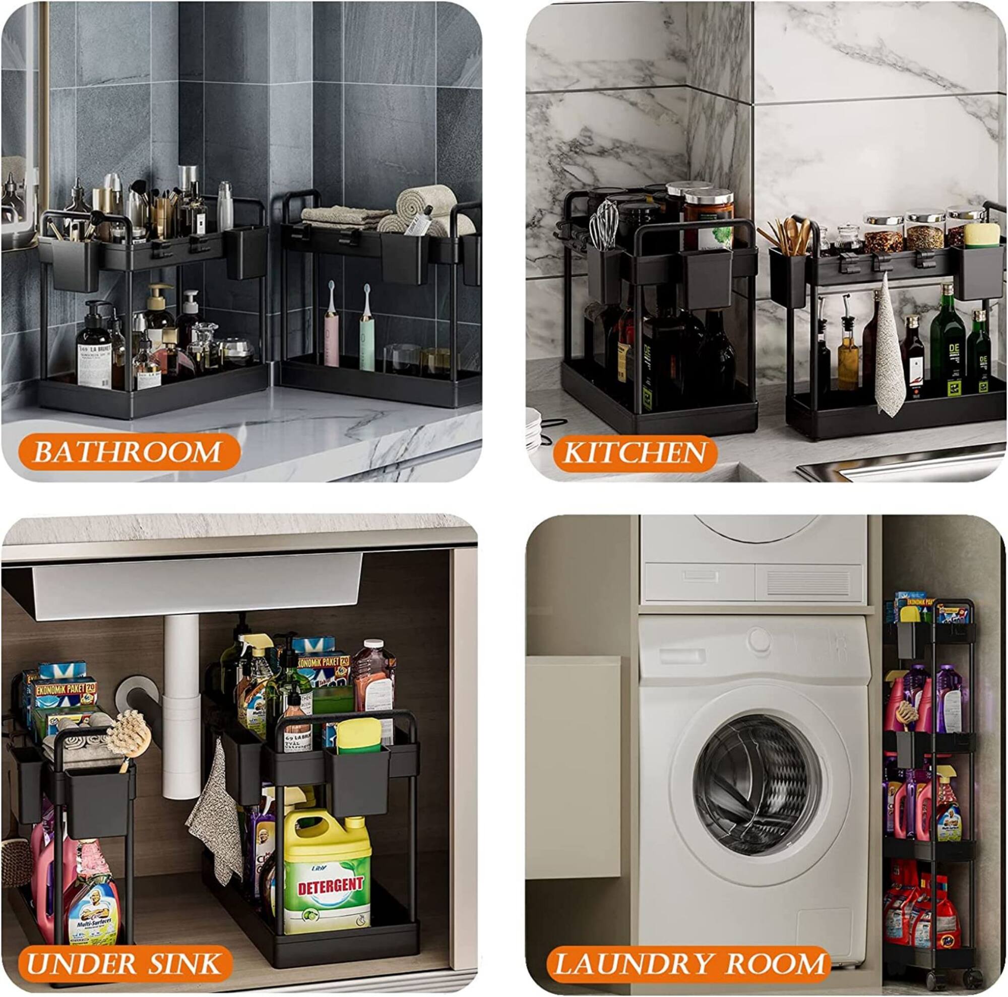Black 4-Tier Slim Storage Cart Set